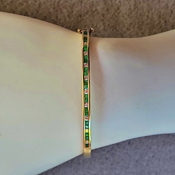 14K Gold Diamond and Emerald Bangle Bracelet - make an offer - Picture 15 of 15